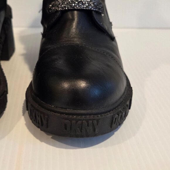 DKNY Girls Haley Block Heel Combat Military Black Boots Size 3 Chunky Heel - Picture 8 of 13